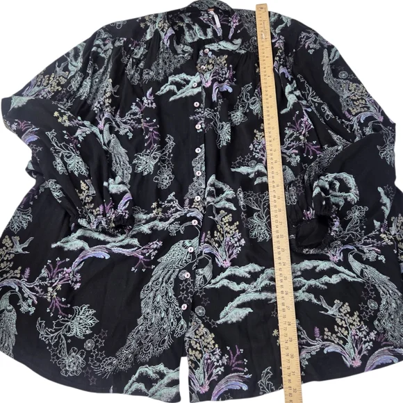 Free People Metallic Blooms Peacock Blouse Button Down Womens Medium Black - Picture 13 of 16